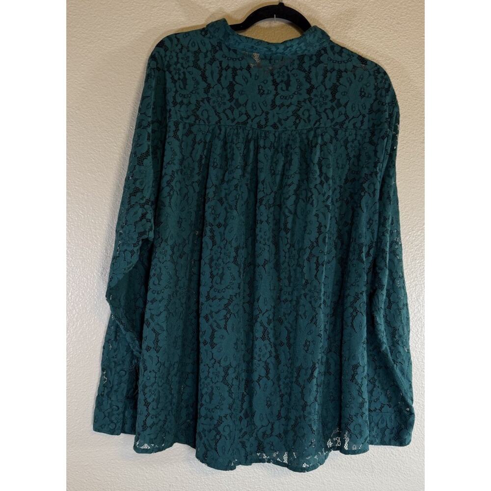 Torrid Plus 4/4X Green Lace Long Sleeve Button Down Blouse Cotton Blend - Picture 6 of 8